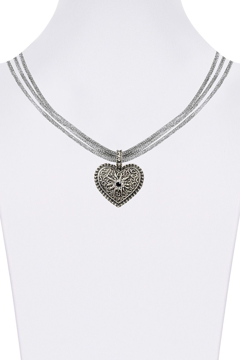 Trachtencollier mit Herzanhänger verschiedenfarbig 008416 ~ grau