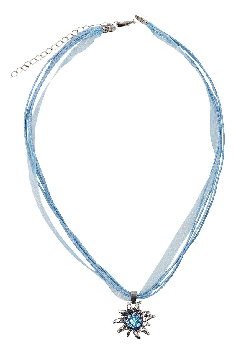Collier mit Edelweissanhänger 000157 ~ hellblau