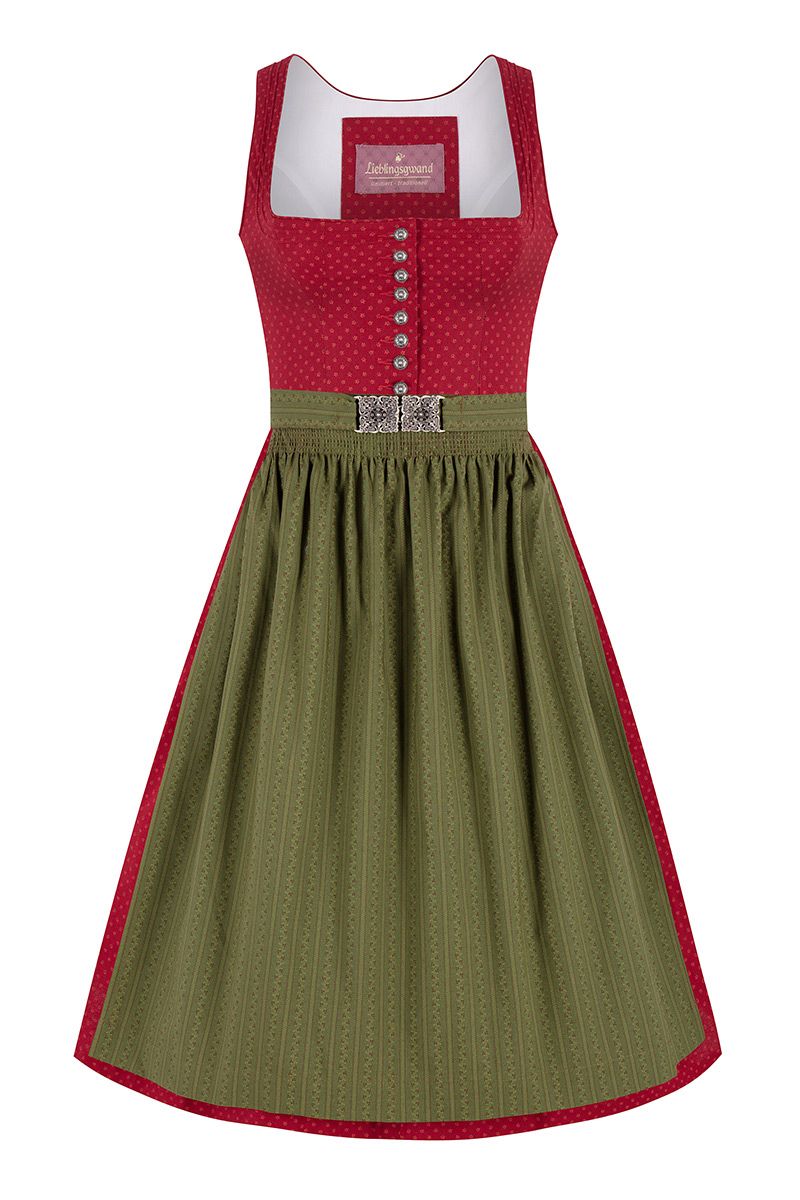 Midi Dirndl 65 cm rot oliv Valerie 017433
