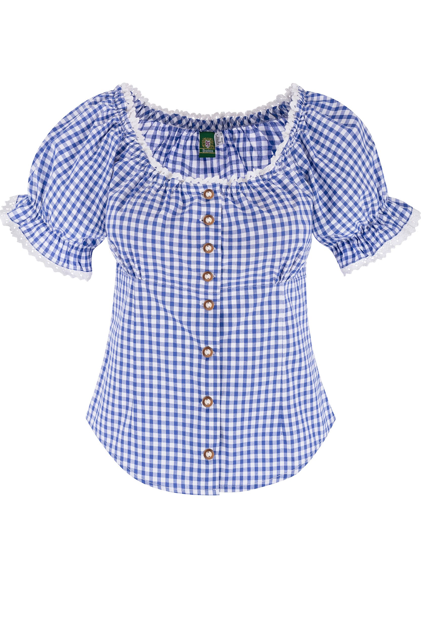 Trachtenbluse mit Karomuster ~ blau