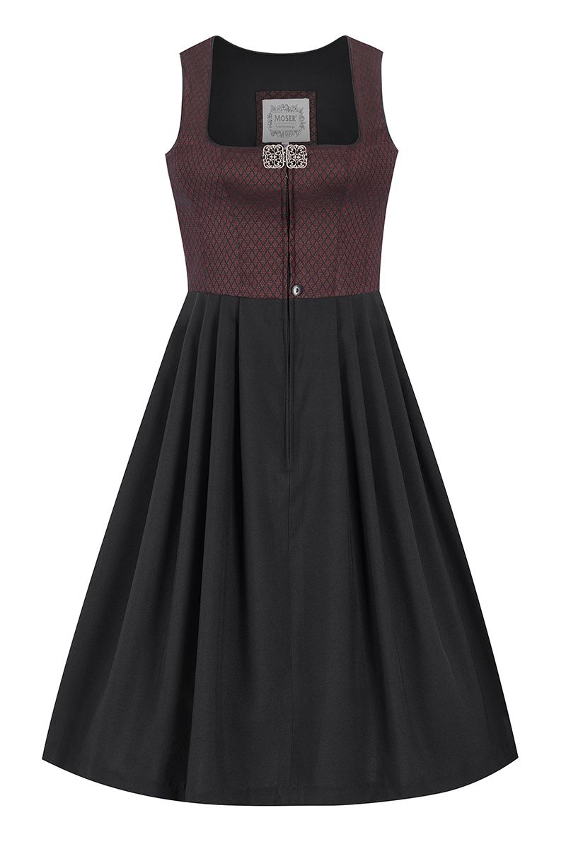 Midi Dirndl 70 cm Gastro dunkelrot schwarz Stretch Emma 014194