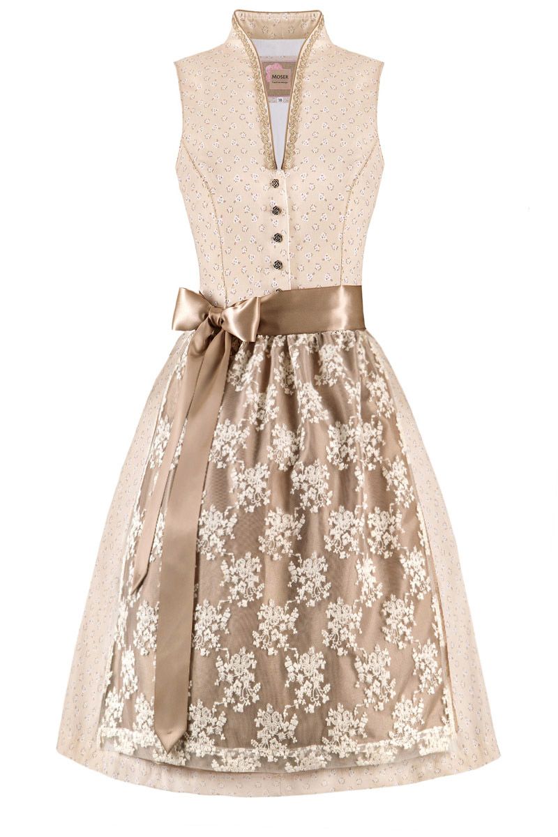 Mini Dirndl 60cm creme geblümt taupe Thea 004739
