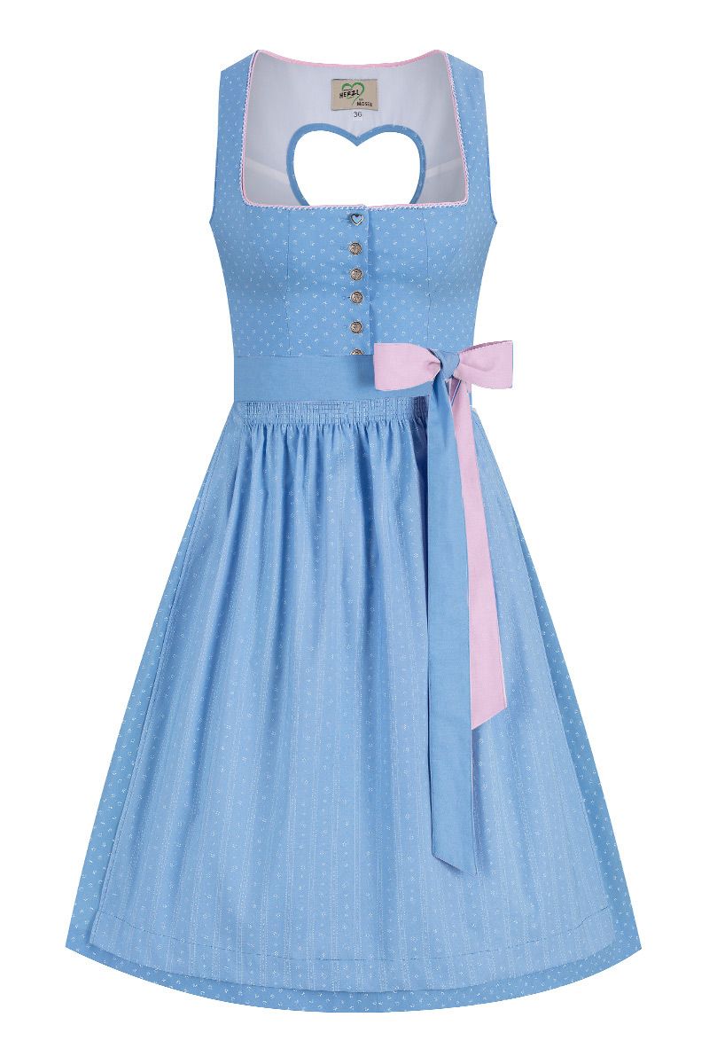 Midi Dirndl 65 cm hellblau rosa Herzl 014657