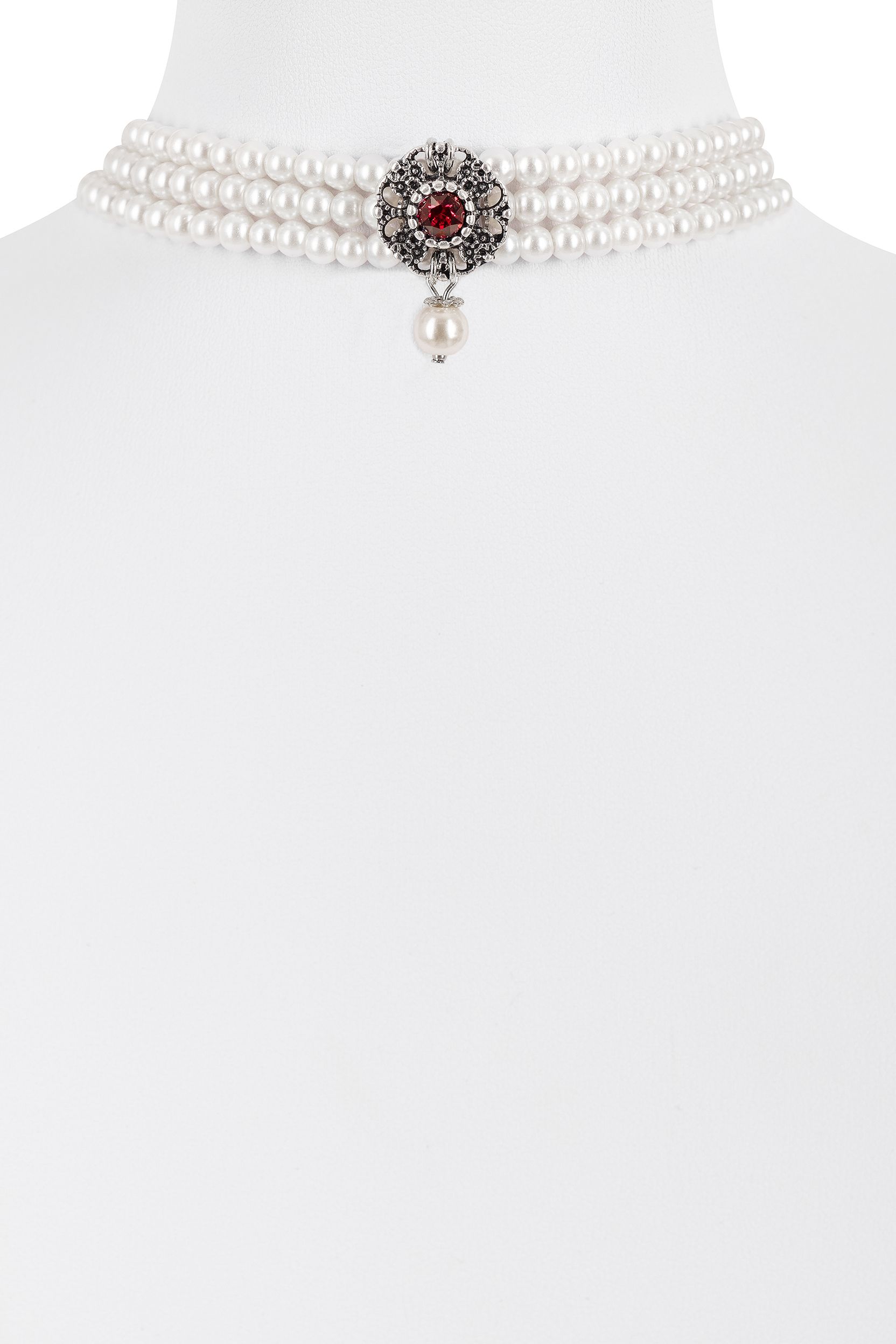 Perlenkropfband mit Strass-Ornament ~ rot
