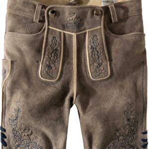 Hirschlederhose Fridl (oid grau-blau) von Stockerpoint Bergfeuer für Herren, Lederhosen, 100% Rothirsch Leder