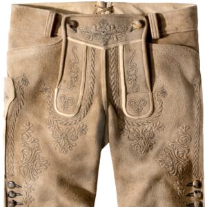 Hirschlederhose Hochries (oid korn-anthrazit) von Stockerpoint Bergfeuer für Herren, Kurze Lederhosen, 100% Hirschleder