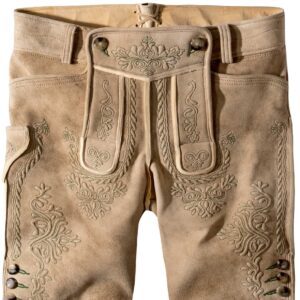 Hirschlederhose Hochries (oid korn-grün) von Stockerpoint Bergfeuer für Herren, Kurze Lederhosen, 100% Hirschleder