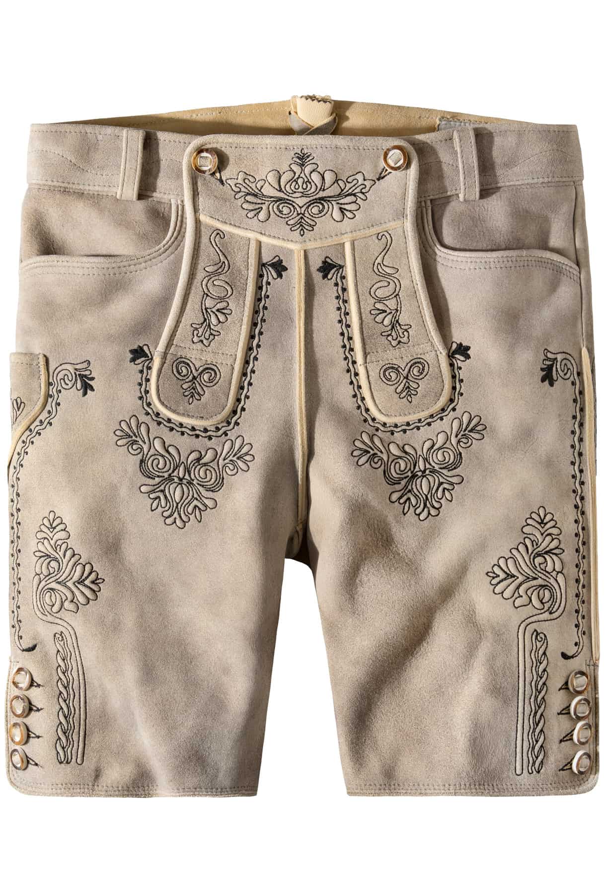 Säm. gegerb. Lederhose Fellhorn (oid stein-schwarz) für Herren, Lederhosen, 100% sämisch gegerbtes Leder