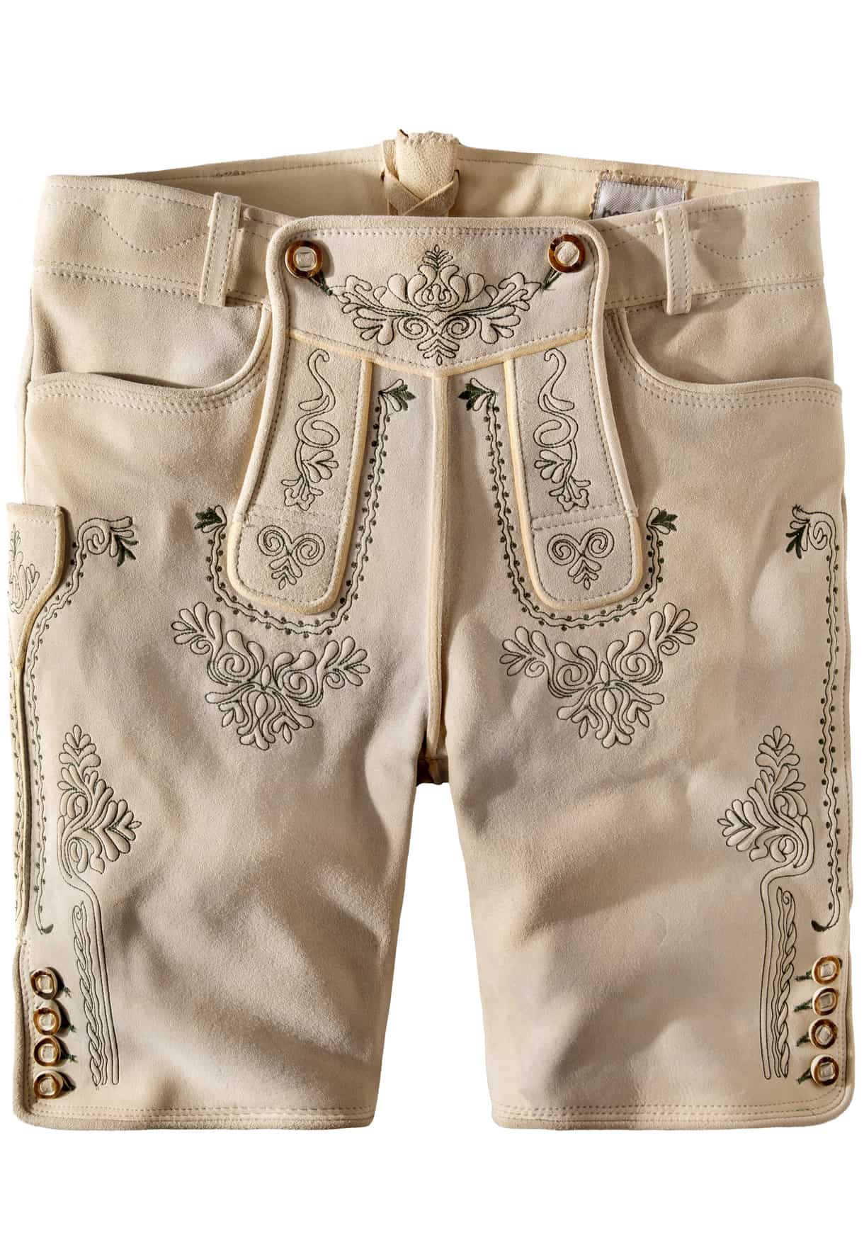 Säm. gegerb. Lederhose Fellhorn (oid sand-grün) für Herren, Lederhosen, 100% sämisch gegerbtes Leder