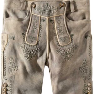 Säm. gegerb. Lederhose Fellhorn (oid stein-grün) für Herren, Lederhosen, 100% sämisch gegerbtes Leder